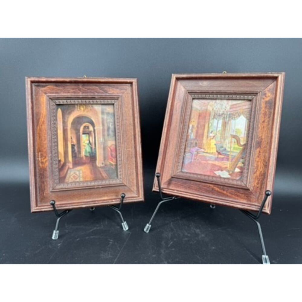 Set of 2 Vintage Victorian Scene Prints Ornate Wood Frames Wall Art